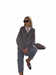 elegant Grey Lg Sleeves Short Coat For Women Fi Loose V-neck Single Breasted Cropped Jacket 2023 Autumn Chic Lady Outwear G7EJ#