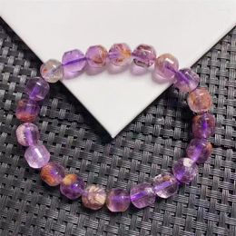 Link Bracelets 9mm Natural Purple Garden Bucket Bead Quartz Bracelet Handmade Round Beads Couple Energy Yoga Men Women Jewelry 1pcs