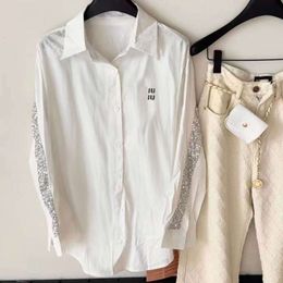 women shirt designer shirts womens fashion spring letter embroidery sequin blouse lapel long sleeve luxury coat tops