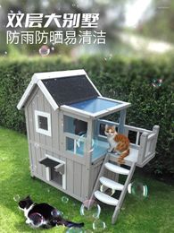 Cat Carriers Nest Four Seasons Universal Outdoor Double Layer House Wandering Cage Wooden