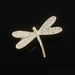 Pins, Brooches Cute Dragonfly For Women Luxury Gold Plated Animal Brooch Pin Cor Jewelry Prom Wedding Accessories Drop Delivery Dhg7N