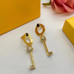 New Designer Key Earrings, Women's Luxury Designer Heart shaped Gold Fashion Letter Earrings, Jewellery Free Box