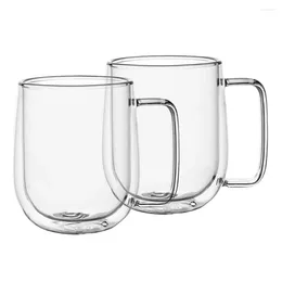 Wine Glasses Double Wall Glass Coffee Mugs Tea Cups Set Of 2 Thermal Insulated And No Condensation With Wide Handle (300ML)