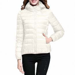 women Warm Lightweight Jacket Coats Fi Hooded Windproof Winter Coat With Pockets Winter Slim Short Warm White Duck Outwear s2G4#