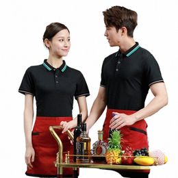 fi Restaurant Waiter Workwear Customized Printing Logo T-shirt Short-Sleeved Summer Clothes Catering Hot Pot Milk Tea Resta 24eU#