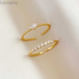 Wedding Rings New Gold Color Heart Zircon Rings Set for Women Girls Adjustable Minimalism Luxury Twist Ring Fashion Jewelry Wedding Gifts 24329