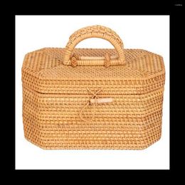 Storage Bags Handwoven Rattan Box With Handle Tea Food Container Picnic Bread Fruit Basket Ornament Kitchen Organiser