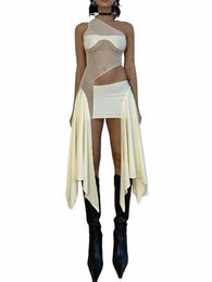 cryptographic Mesh See Through Summer Midi Dr Cut Out Hot Sexy Holiday Outfits for Women Club Party Irregular Dres Vestido L43Z#