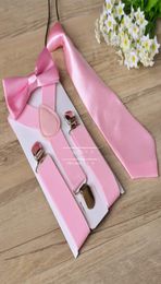 Children Suspenders 3pcs Set Kids Student Braces bow tie Set Bowtie Toddler Solid Colour Cloth Set For Boys Girls3129514