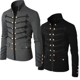 Blazers vintage retro steampunk gótico terno jaquetas palco traje para festa homens preto branco casaco de luxo x0621