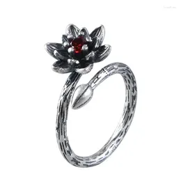 Cluster Rings Lybuy Real S925 Silver Jewellery Vintage Old Daisy Flower Temperament Literature And Art Trendy Woman Ring Mother Gifts