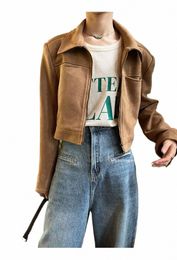 suede Veet Loose Jacket Coat Women Fi Lg Sleeve Turn-down Collar Zipper Short Jackets Female All-match Pocket Blazer R6hz#