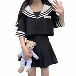 Uniform-Set im japanischen und koreanischen Stil für Frauen, plissierte Cosplay-Kostüme, Faltenrock, Student-JK-Uniform, bauchfreies Top für Mädchen x2tt#