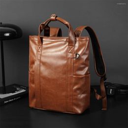 Backpack PU Leather Men Laptop Backpacks Fashion School Bags Business Man Handbag Retro Travel Bagpack Male