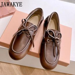 Casual Shoes Vintage Brand Soft Leather Ladies Loafers Flat Single Round Toe Boat Luxury Women's Moccasins