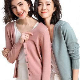 cardigans Women 2022 Autumn Single Breasted V-neck Knitted Sweater Fi Short Knitwear Solid Blue Green Pink Women's Jumpers w6RG#