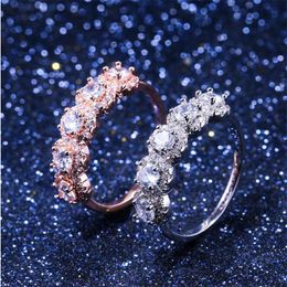 Top Selling Vintage Fashion Jewellery 925 Sterling Silver&Rose Gold Fill Three Stone White Topaz CZ Party Diamond Women Wedding Band2047