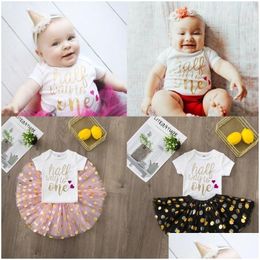 Girls Dresses Half Way To One Birthday Party Dress Tutu Cake Outfits Infant Baby Pink Cute Set Summer Short Sleeve Clothes Suit Drop D Dhdfy