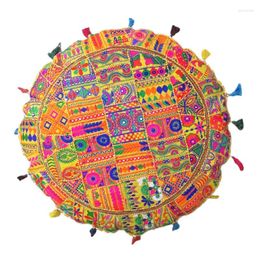 Pillow Cover Yellow Patchwork Round Floor Decor Bohemian Home Art
