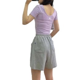 Women's Yoga Sports Short Sleeve Sexy Tight Crop Top T-shirt V Neck U Beauty Back Fiess LL 02