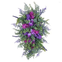 Decorative Flowers Purple Tulip Wreath Lilac Hyacinth Hydrangea Colourful Spring Summer Front Door Hanging Ornaments Home Decor