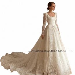 adln Luxury Lace Wedding Gowns Exquisite Lg Sleeves Square Neck Open Back Court Train A Line Bridal Dr Vestido De Noiva y2Yr#