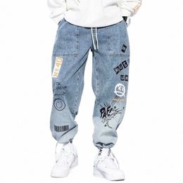 Bahar Sonbahar Mektubu Baskı Kot Pantolon Graffiti Drawstring Pantolon Hip Hop Trend Sıradan Sokak Giyim Jogging Pants F8U0#
