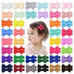 Baby Girls Bow Hairpins Handmade Solid Grosgrain Ribbon Bows Hairgrips Kids Infant Whole Wrapped Safety Hair Clips Accessories for toddlers