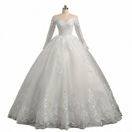 real video Ball Gown Off Shoulder Wedding Dres Full Sleeve Sweetheart Lace Appliqus Bead Wedding Dres For Women 2024 New U0HS#