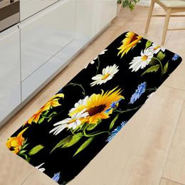 Bath Mats Floral Kitchen Mat Sunflower Daisy Flower Leaves Prints Carpet Home Doormat Room Living Decor Bathroom Anti-Slip Floor Rugs