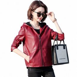 new Women Hoodies Leather Jacket Spring Autumn 2023 Fi Loose Female Zipper Short Sheepskin Coat Casual Jacket Outerwear S0VY#