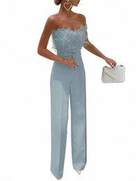 feather Prom Strapl Overalls for Women 2022 Party Evening Bodysuit Sleevelss Overall Women's Clothing Ropa Mujer Jumpsuits 83N9#