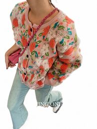 floral Cardigan Sweater Knitwear Blouse Woman Clothing 2023 Korean Fi Style Autumn Vintage Elegant Winter Y2k Top Cropped z7Pz#