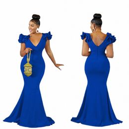 2023 Spring and Autumn Fi Sexy Party Dr Women's Elegant Deep V-Neck Petal Sleeve Slim Fit Fishtail Floor Dres Women's D8EY#