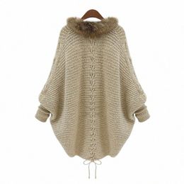 new Autumn Knitted Sweater Batwing Sleeve Knit Cardigan Short Coat Women Winter Jacket Faux Racco Fur Collar Liner Parka W3SW#