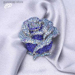 Pins Brooches High-grade Fashion Luxury Alloy Blue Pink Rhinestone Rose Brooch Atmospheric Blue Fairy Lady Suit Coat Accessory Pin Y240329