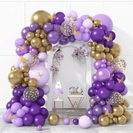 Party Decoration 127pcs Gold Purple Latex Balloon Garland Arch Kit Birthday Butterfly Girl Baby Shower Wedding Supplies