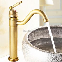 Bathroom Sink Faucets European-style Heightened Retro Faucet Antique Brass Single Handle Basin Tap Brushed Bronze And Cold Mixer J16933