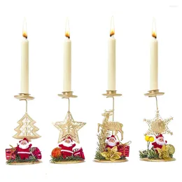 Candle Holders Christmas Decoration Santa Claus Candlestick Wrought Iron Ornament Gift Desktop Metal Holder For Xmas