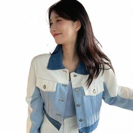 autumn Leisure Denim Jacket for Women 2023 Fi Lg Sleeves Sweet Jean Coat Ladies Chic Design Outerwear Female Crop Top 80Nz#