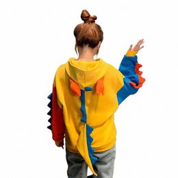 women's Sweatshirts Hoodies Autumn Winter Sweet Cute Dinosaur Veet Cmere Hooded Hoodies Female Pullovers Jumper Moletom New E8XF#