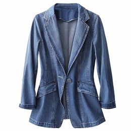 new 2023 Spring Autumn Vintage Suit Women Jeans Jacket Casual Tops Loose Short Denim Blazer Outwear Female Cowboy Basic Coat e73e#