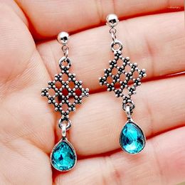 Dangle Earrings Fashion Fresh Ocean Blue Topaz Bohemian Style Plated 925 Antique Silver Mesh For Women Fine Jewellery