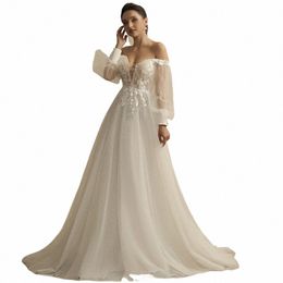 bepeithy Boho Ivory Wedding Dres For Women 2023 Bride Deep Neck Sexy Full Sleeves A Line Glitter Bridal Gowns Sweep Train New d6J6#