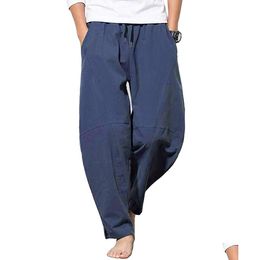 Men'S Pants Mens 3 Colours Cross-Pants Summer Loose Hip Hop Cotton Linen Casual Trousers Overalls Fashion Streetwear Drop Delivery App Dhl5F