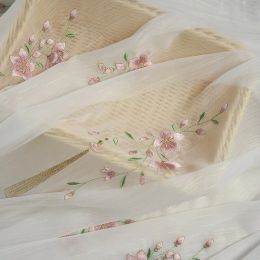Fabric New Embroidered Flower Chiffon Fabric For Wedding Evening Dress Fashion Designer Fabric