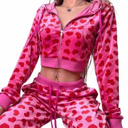 2021 Heart Printed Pink Cute Crop Top Jacket Lg Sleeve Autumn Veet Coat Pocket Patchwork Baseball Jacket Harajuku Winter T2LW#