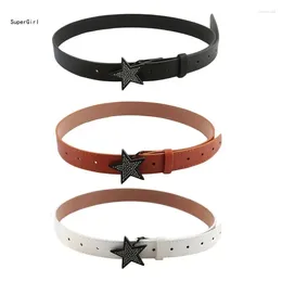 Belts Womens Faux Leather Belt 1.1" Wide Solid Colour Waist With Star Buckle For Jeans Dress Pants Christmas Gift