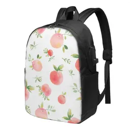 Backpack Watercolour Peach Large Capacity School Notebook Fashion Waterproof Adjustable Travel Sports