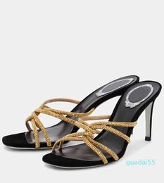 2024 sandal slide high heel dress shoe sliver sole summer walk crystals pumps slip on